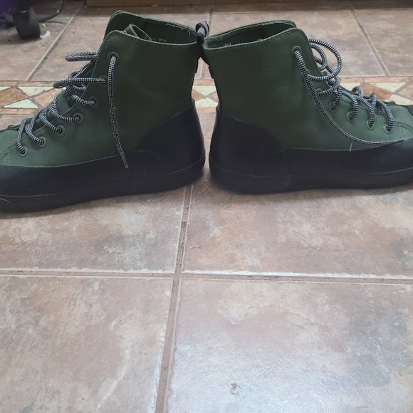 HUNTER GREEN CANVAS & BLACK LEATHER TOE MEN'S RAIN BOOTS/SIZE 12/EXCELLENT COND. - Picture 5 of 11